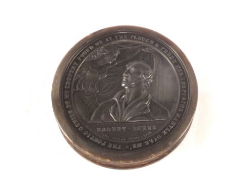A circular horn Robert burns commemorative snuff box