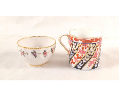 A Derby floral and fluted tea bowl plus a Spode Queen Charlotte pattern coffee can