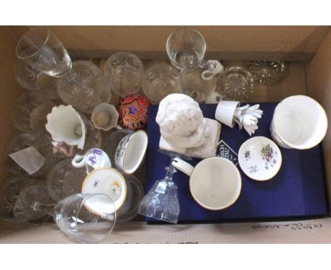 Spode orange floral plates, Edinburgh and Royal Stuart crystal tumblers plus other china and glass (two boxes)
