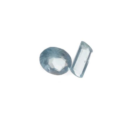 **TWO UNMOUNTED AQUAMARINES,one oval cut weighing approximately 1.68 carats, the other a mixed step cut weighing approximatel