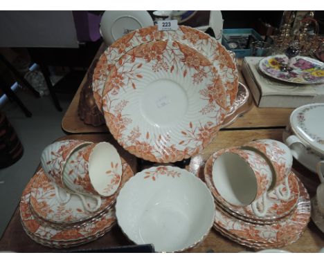 A part tea service in red and white transfer print Italian style 