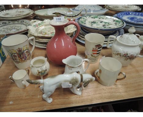A selection of vintage ceramics including local crested ware Denton