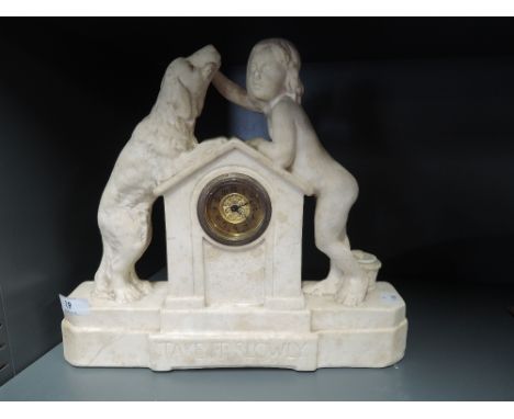 A vintage chalk mantle clock 'Take It Slowly' RD. 795476