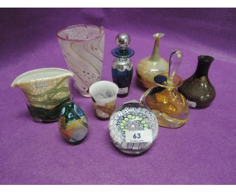A selection of vintage glass wares including art house style and paper weights