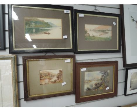 A selection of vintage watercolours depicting boating and riverside