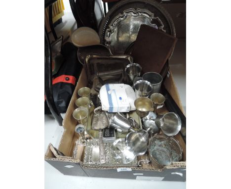 A selection of vintage metal and plated wares including goblets