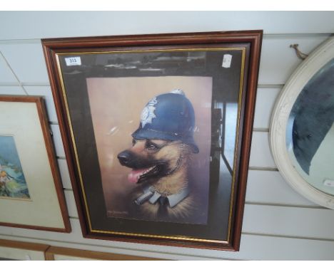 A vintage print after Mike Jackson of Police dog dressed as Officer