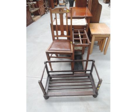 A selection of early to mid 20th Century oak furniture comprising stick stand, tea trolley, chair etc