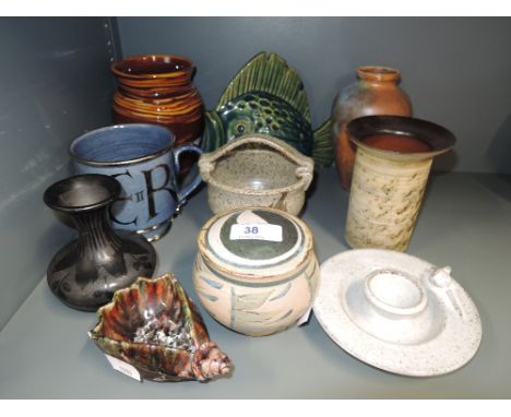 A selection of vintage ceramics including fish study