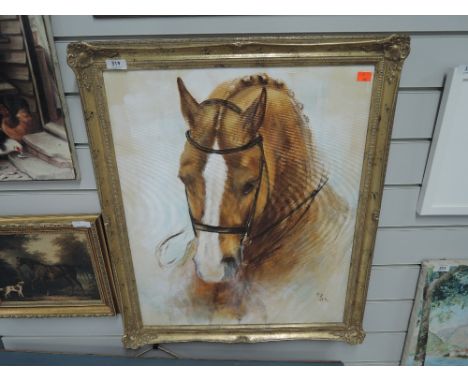 A vintage oil on board of horse head