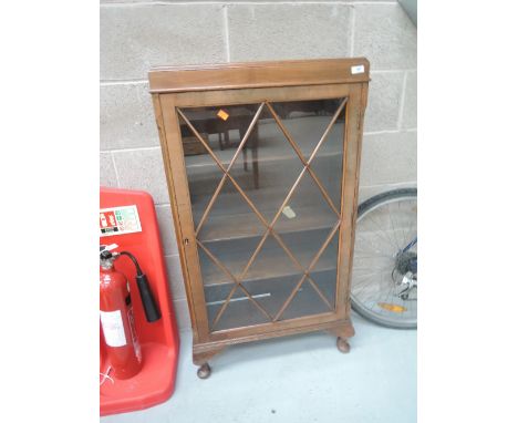 A mid 20th Century walnut display cabinetglazing good some scratches to side panel and legs