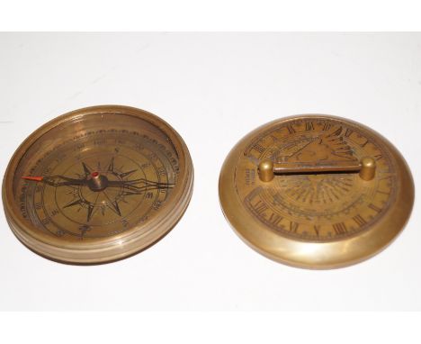 1-3/4 Antiqued Solid Brass Sundial Compass