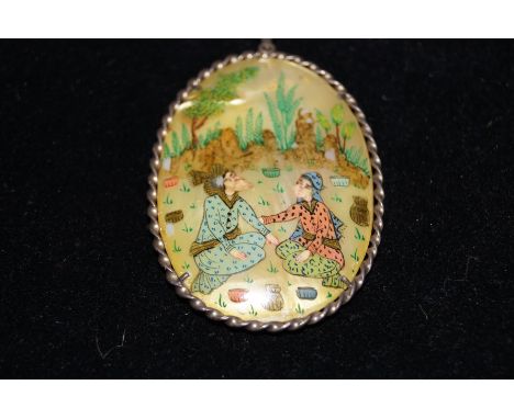 oriental double sided pendantpainted on mother of pearl 