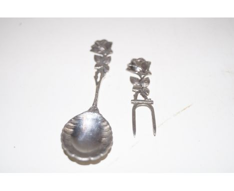 2 rose handled 800 grade silver fork and spoon 