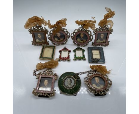 This lot includes 10 assorted miniature picture frames, featuring a mix of printed portrait depictions. The frames showcase i