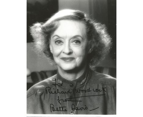 Bette Davis signed 10 x 8 inch b/w early portrait photo, to Richard. Good condition. All autographs come with a Certificate o