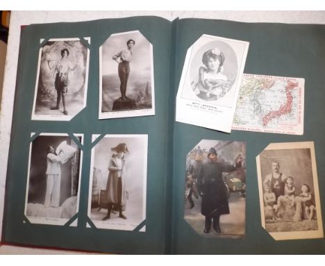 An Edwardian album containing approximately ninety six post cards British and foreign including:- "Bufalo Bills Yankee Snake 