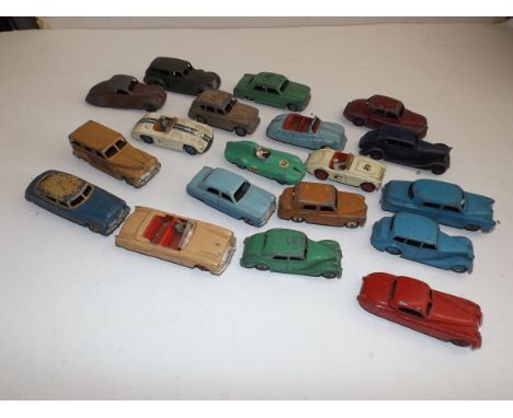 Dinky saloons and sports cars, playworn.