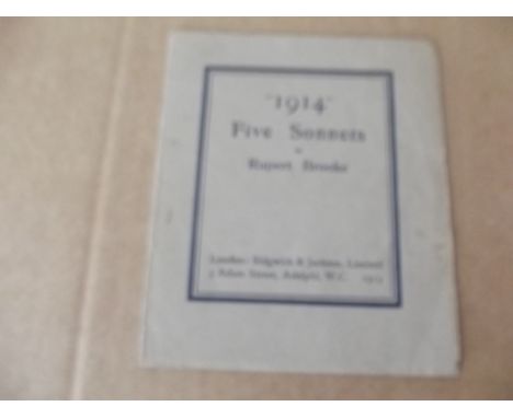 RUPERT BROOKE. "1914" Five Sonnets. 1st edn, orig wps, S. & J., 1915 vg.   Condition report:  No indication that it is not 1s