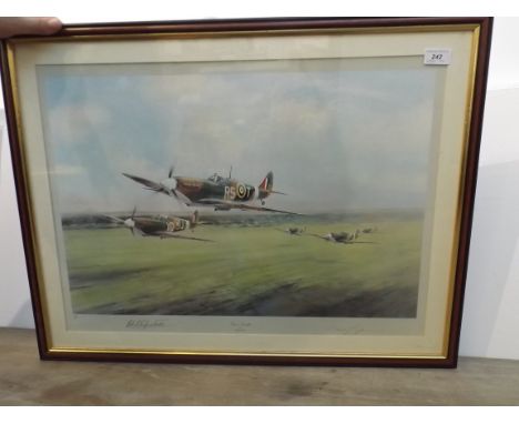Aviation print:- Dawn scramble by Robert Taylor and signed by the same also signed by Wing Commander Bob Stanford Tuck DSO, D