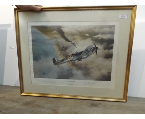 Aviation Print:- Victory of Dunkirk by & signed Robert Taylor, also signed by Wing Commander Bob Stanford Tuck DSO, DFC.