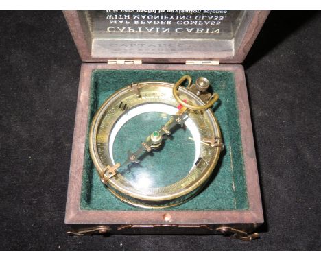 Boxed brass captain cabin map reader compass  