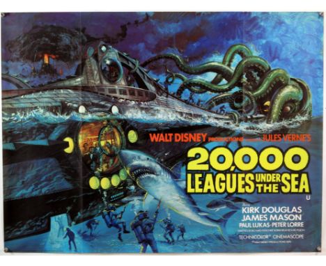 Walt Disney 20,000 Leagues Under The Sea (R-1970's) British Quad film poster, artwork by Brian Bysouth, folded, 30 x 40 inche