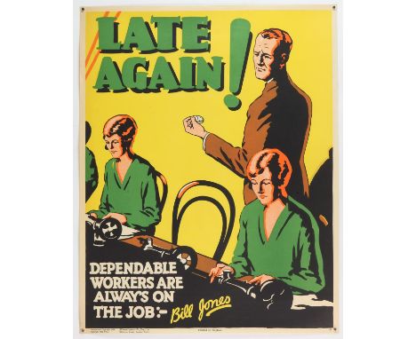 'Late Again!'- Original Vintage information poster by Bill Jones, Printed in England, Copyright 1928, No. 23, rolled, 22 x 28