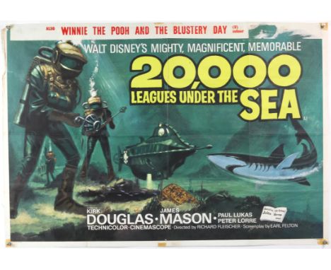 20,000 Leagues Under The Sea (R-1972) British Quad film poster, Walt Disney, folded, 27.5 x 40 inches. 