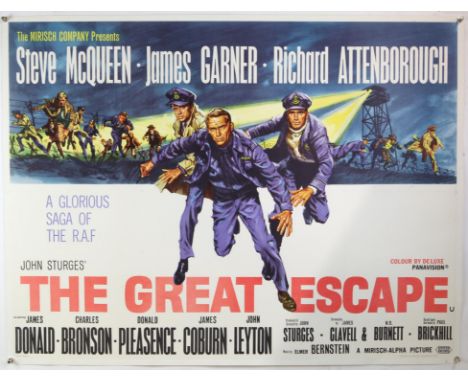 The Great Escape (1963) British Quad film poster, starring Steve McQueen, James Garner & Richard Attenborough, conservation b