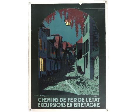 Chemins De Fer De L'Etat Excursions En Bretagne - Vintage Travel poster with artwork by Dorival (1921), linen backed, 29 x 41