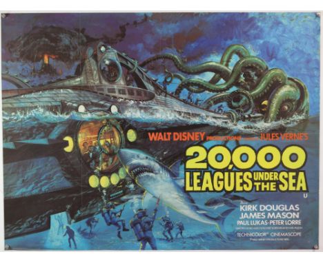 Walt Disney 20,000 Leagues Under The Sea (R-1970's) British Quad film poster, artwork by Brian Bysouth, folded, 30 x 40 inche
