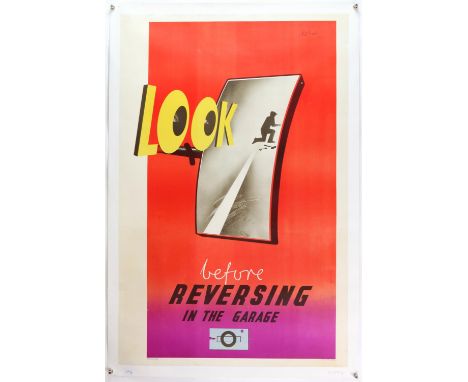 Look Before Reversing in the Garage - London Transport Vintage poster by Pat Keely, 1945, printed by The Barnard Press, linen