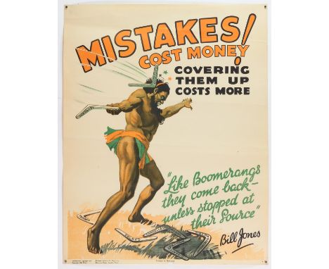 'Mistakes Cost Money!'- Original Vintage information poster by Bill Jones, Printed in England, Copyright 1928, No. 12, rolled