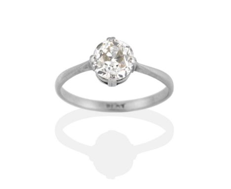 A Diamond Solitaire Ring, the old cut diamond in four white double claws, to a tapered shoulder plain polished shank, estimat