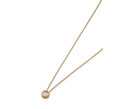 An 18 Carat Gold Diamond Solitaire Pendant on An 18 Carat Gold Curb Chain, the round brilliant cut diamond in a white rubbed 