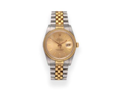 A Steel and Gold Automatic Calendar Centre Seconds Wristwatch, signed Rolex, Oyster Perpetual, Superlative Chronometer Offici
