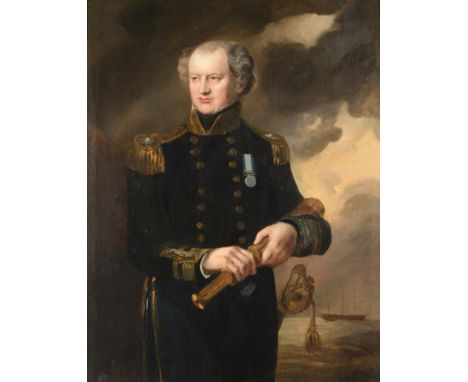Manner of Thomas Hudson (1701-1779) Portrait of Admiral Edward Hawker Oil on canvas, 112cm by 84cm  Provenance: Direct descen