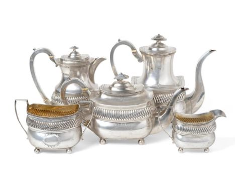 A Matched George III/Victorian and Later Silver Five Piece Tea and Coffee Service, the teapot Peter &amp; William Bateman, Lo