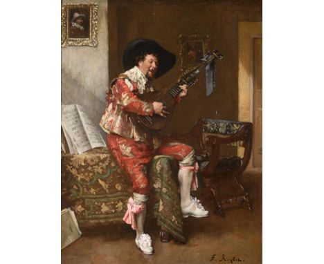 Ferdinand Roybet (1840-1920) French ''The Lute Player''  Signed, oil on canvas, 39cm by 31cm  Provenance: Williams and Son, L