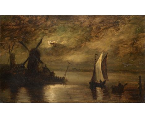 John Berney Crome (1794-1842) Mill Scene near Great Yarmouth Oil on panel, 20cm by 32cm  Provenance: Sir Algernon Methuen Bt.