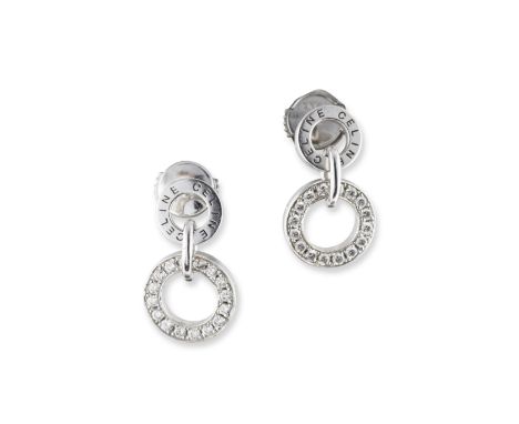 CELINE: PAIRE DE BOUCLES D'OREILLES DIAMANTSChacune retenant deux anneaux, l'un serti de diamants de taille brillant, signée 