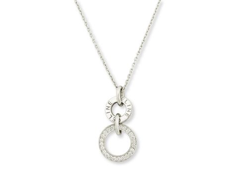 CELINE: COLLIER DIAMANTComposé d'un pendentif retenant deux anneaux en chute, dont l'un serti de diamants de taille brillant,