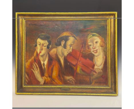 Outstanding large original oil on canvas entitled Les Musiciens by Post-Impressionist artist Albert Wenbaum. It depicts a clo