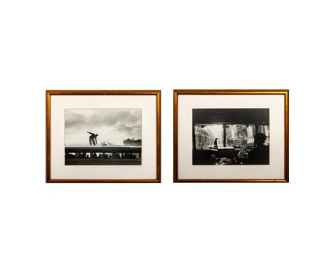 A pair of black and white photographs displaying street scenes in Rome printed on glossy silver gelatin photo paper with whit