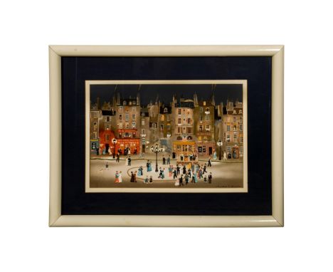 Original color lithograph entitled Le Bal du 14 Juillet (Bastille Day) in a Naif style by French artist Michel Delacroix. He 