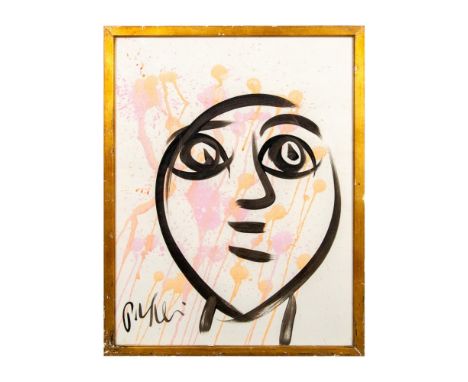 This awesome portrait painted on white board is an early example of Peter Keil's Neo Expressionist style. This portrait face 
