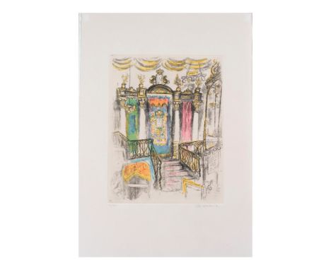 Set of ten hand-colored etchings on Arches paper by painter and printmaker Ira Moskowitz, reputed for his Judaica religious s