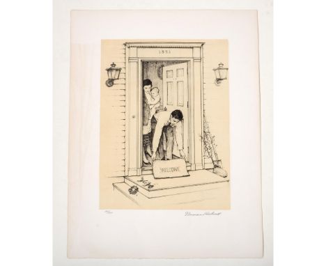 Original lithograph on Arches paper entitled Welcome by illustrator and painter Norman Rockwell, originally commissioned for 