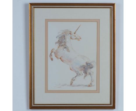 Original watercolor, ink, and graphite on paper. The artist specialized in animalistic and artistic genre painting. Viewed fr